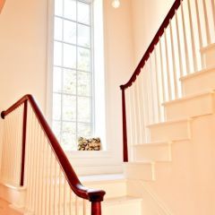 traditional staircase by Mary Prince U Shaped Stairs, Staircase Window, Foyer With Stairs, Farmhouse Staircase, Staircase Styles, Stairs Window, White Staircase, White Stairs, Traditional Staircase