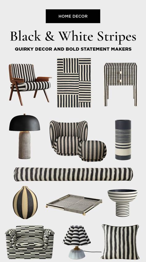 Shopping guide of unique black and white striped home decor for your living room. Vintage House Interior, Eclectic Decor Modern, Cozy Neutral Living Room, Hipster Home Decor, Dining Room Decor Modern, Eclectic Style Decor, Striped Decor, Open Concept Living Room, Small Living Room Decor