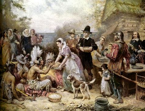 Pilgrim's Journey | FamilyTree.com Pilgrims And Indians, The First Thanksgiving, Thanksgiving History, Professional Group, Dinner Today, Vintage Thanksgiving, First Thanksgiving, Holiday Postcards, May Flowers