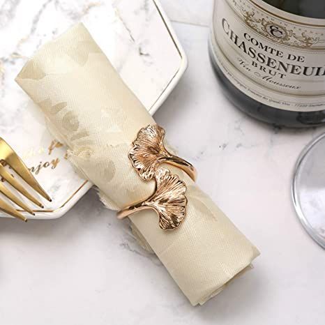 Joyindecor Ginkgo Leaf Napkin Rings - Set of 6 Natural Metal Napkin Holders for Wedding Party and Daily Use, a Beautiful complement to Your Dinner Table Décor (Golden) Craft Holder, Napkin Holder Rings, Gold Napkin Rings, Fall Napkins, Napkin Rings Wedding, Gold Napkins, Metal Napkin Rings, Gingko Leaves, Silk Bedding Set