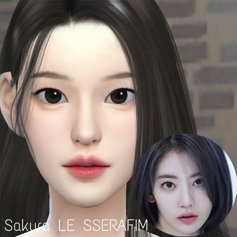 Sims Sakura LE SSERAFIM Sims4 Cc Asian Skin, Sims 4 Cc Le Sserafim, Sims 4 Le Sserafim, Face Structure, Red Velet, Sims 4 Tsr, Sims 4 Body Mods, Sims 2, Look Alike