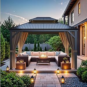 Metal Gazebo, Outdoor Gazebo, Hardtop Gazebo, Patio Curtains, Garden Walkway, Porch Furniture, Gazebo Pergola, Outdoor Gazebos, Beautiful Outdoor Spaces