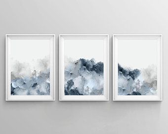 Blue Apartment, Abstract Art Blue, Gray Wall Art, Blue Grey Walls, Grey Watercolor, 3 Piece Art, Bathroom Artwork, Buddha Wall Art, Blue Artwork