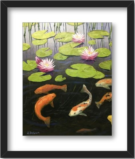 Pond Painting, Abstract Painting Print, Koi Pond, Water Lilies, Koi Fish, Lily Pads, Rock Painting, Painting Art, Original Oil Painting