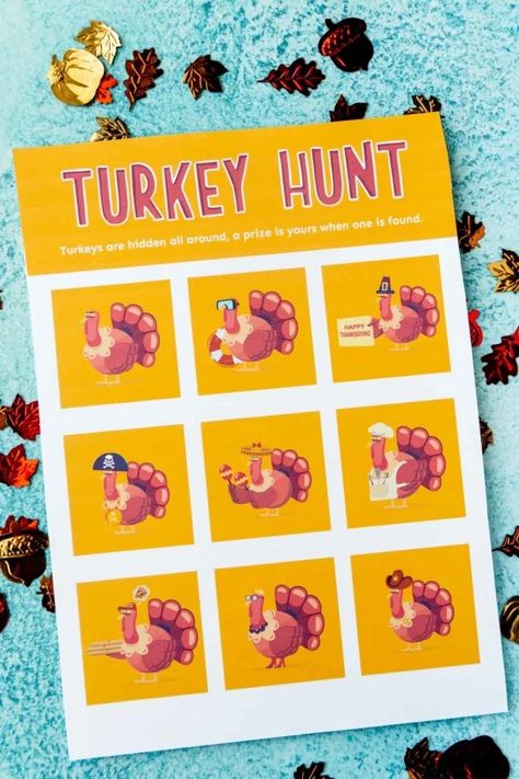 42 Thanksgiving Games for Kids and Adults Thanksgiving Family Activities, Turkey Games, Turkey Hunt, Thanksgiving Family Games, Thanksgiving Scavenger Hunt, Thanksgiving Games For Adults, Fun Thanksgiving Games, Games Thanksgiving, Thanksgiving Games For Kids