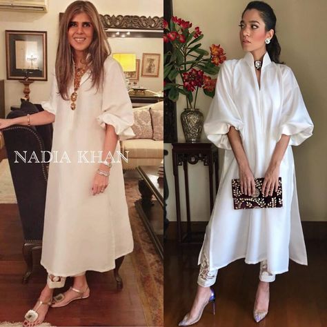 Abeera Mir on Instagram: “Loveee how @afhashwani (left) has styled her @nadiakhanstudio raw silk outfit. So chic 🤩 #ayeshafarookhashwani #fashiontalkbyabeera…” Raw Silk Dress, Desi Dress, Indian Suit, Fusion Wear, Indian Look, Pakistani Fancy Dresses, Kurta Design, Pakistan Fashion, White Suit