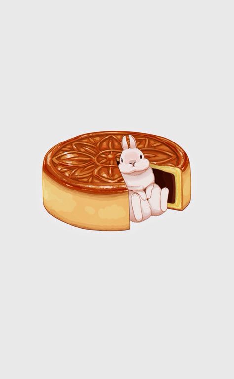 Mooncake rabbit Bunny Artwork, Cake Sticker, Rabbit Illustration, Food Cartoon, Art Kawaii, Cute Food Art, Rabbit Art, Bunny Art, Mooncake