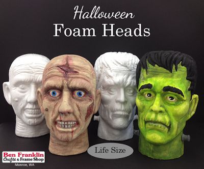 Frankenstein Pumpkin, Halloween Floral Arrangements, Halloween Havoc, Halloween Witch Dolls, Styrofoam Head, Foam Head, Halloween Christmas Decorations, Creepy Halloween Decorations, Ben Franklin