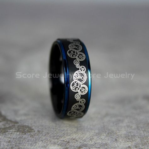 Doctor Who Ring, Gallifreyan Ring Doctor Who Jewelry, Doctor Who Wedding Band, Doctor Who Wedding Ring, 8mm Black Tungsten Ring Doctor Who Ring, Doctor Who Jewelry, Doctor Who Wedding, Blue Tungsten Ring, Black Tungsten Rings, Tungsten Carbide Wedding Bands, Tungsten Wedding Rings, Black Tungsten, Modern Ring