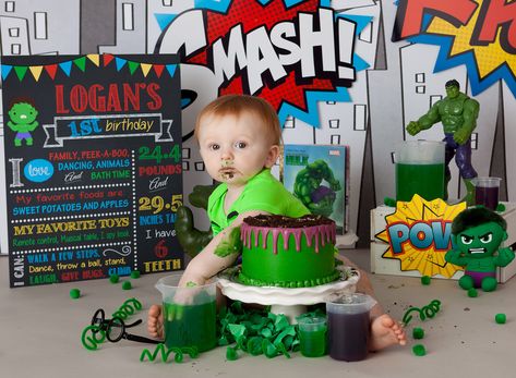 Hulk Photo, Superhero First Birthday, Hulk Superhero, Birthday Photo Shoot, Steps Dance, First Birthday Photo, Sweet Potato And Apple, Bucks County Pa, Baby Planning