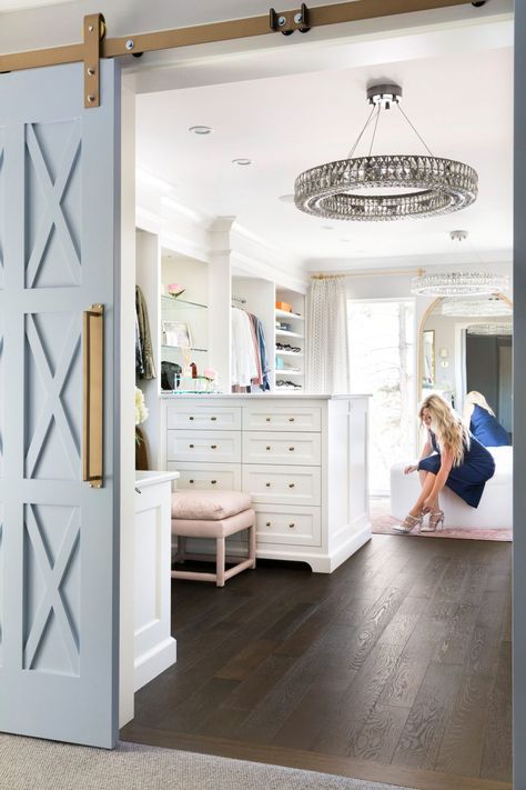 Zucker Walk-In Closet Reveal | Bria Hammel Interiors Bria Hammel Interiors, Glam Chandelier, Glam Closet, Bria Hammel, Dressing Room Closet, Beautiful Closets, Dream Closets, Room Closet, Dressing Room Design