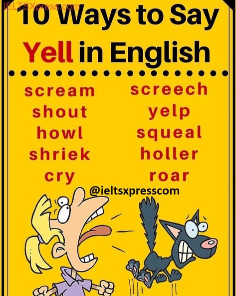 Synonyms for Yell in IELTS
.
.
.

#ielts #ieltsxpress #ieltsusa #ieltscanada #ieltswriting #ieltsspeaking #ieltsreading #ieltsvocab #ieltsgrammar #ieltswords #ieltsvocabulary #ieltstips #ieltsexam #ieltsprep Yelled Synonyms, Words For Yelling, Synonyms For Yelled, Teaching Synonyms, Ielts Tips, Ielts Reading, English Learning Books, Learning Books, Ielts Writing