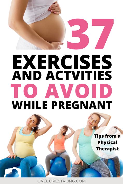 Are you pregnant but afraid to do the wrong exercises during your workout? Learn about which exercises and other activities should be avoided during pregnancy. It's important when pregnant that you and your baby are safe when working out. Get physical therapy recommendations and understand what's not safe during pregnancy. #pregnancyexercises #prenatalworkout #pregnancytips Leg Exercises While Pregnant, Pregnant Women Excercise, Work Out Pregnant, Things Not To Do While Pregnant, Leg Workout While Pregnant, Yoga While Pregnant, Wall Pilates Workout Pregnant, Pregnant Safe Workouts, Pregnancy Safe Leg Workout