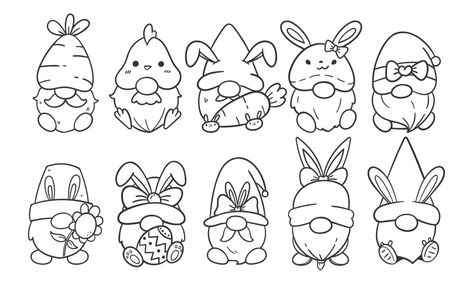 Line art cartoon Easter gnomes holding eggs decorate coloring book for kids Line Art Cartoon, Easter Drawings, Easter Gnomes, Stencils For Wood Signs, Procreate Ipad Art, Vector Art Design, Easter Colouring, Valentines Day Background, Color Book