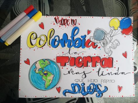 #pósters#colombia#diadelaindependeciadecolombia#pósterdecolombia#lettering#hazlotúmismo#diy#apunteslindos#cartelera#manualidades#tricolor#mipaís#colombiano Colombia Poster, Colombian Culture, Poster Diy, Welcome Banner, Bubble Letters, Art Reference, Mural, Map, Instagram