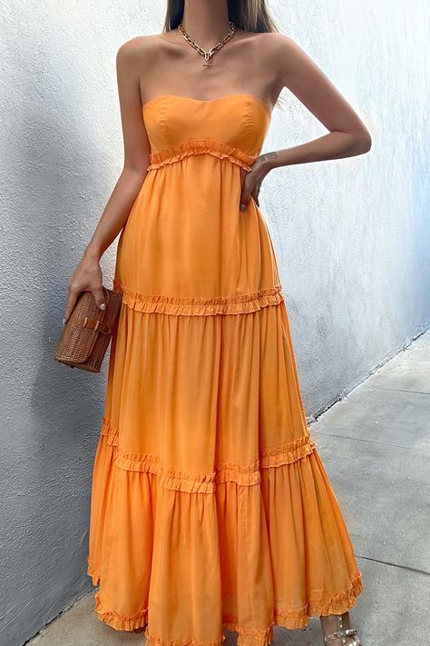 Orange Maxi Dress Outfit Summer, Pink And Orange Maxi Dress, Orange Dresses Formal, Light Orange Bridesmaid Dresses, Light Orange Dress, Orange Formal Dress, Orange Long Dress, Orange Formal Dresses, Periwinkle Wedding