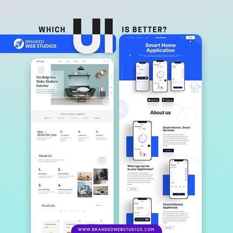 Here are two UI's created by our team of experts. Which one will you choose for your business website? Dm us your queries and start building your website today. #webdevelopment #webdesign #webdeveloper #digitalmarketing #seo #websitedesign #webdesigner #developer #marketing #wordpress #python #design #coder #ecommerce Why Choose Us Web Design, Why Choose Us, Web Studio, Ui Ux Design, Business Website, Good Brands, Hot Deals, Ux Design, Smart Home