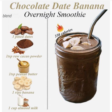 Overnight Smoothie, Simple Healthy Smoothie Recipes, Date Smoothie Recipes, Easy Healthy Smoothie Recipes, Date Smoothie, Healthy Diet Smoothies, Easy Healthy Smoothies, Smoothie Recipes Healthy Breakfast, Smoothie Drink Recipes