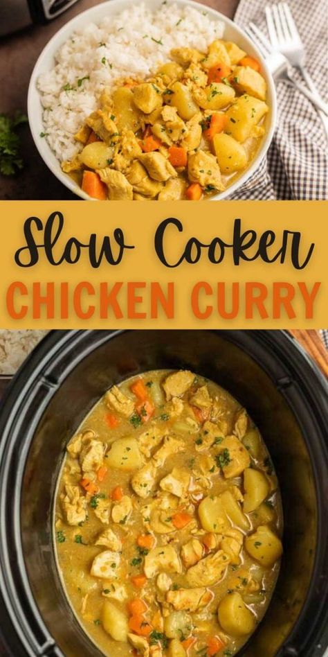 Crockpot Recipes Curry Chicken, Thai Food Crockpot Recipes, Easy Crockpot Curry Chicken, Curry Chicken Thigh Recipes Crockpot, Crock Pot Chicken Curry Recipes, Crock Pot Yellow Curry Chicken, Curry Chicken And Rice Crockpot, Slow Cooker Recipe With Potatoes, Curry In Crockpot