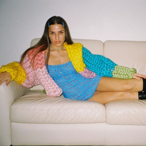 HOPE MACAULAY on Instagram: “The Original Super Colossal Knit 🦋” Hope Mccauley, Hope Mccauley Knit, Cozy Multicolor Chunky Knit Outerwear, Hope Macaulay, Bean Bag Chair, 18th Century, The Original, Wool, The Originals