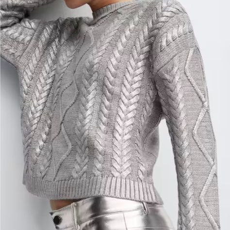 Cable Stitch Metallic Sweater. Purchased Full Price @ Mango For 89.99 Never Worn. Tags Attached. From A Smoke And Pet Free Home. Mixed Yarn Sweater, 2024 Sweater Trends, Shiny Sweater, Brown Cable Knit Sweater, Textured Knit Cardigan, Knot Sweater, Sleeveless Turtleneck Sweaters, White Turtleneck Sweater, Grey Sweaters