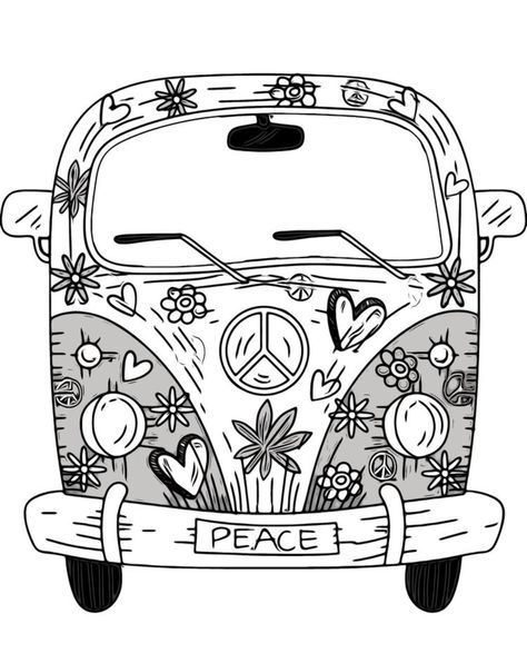 Van Coloring Pages, Van Drawing, Van Hippie, Vw Art, Hippie Van, Next Tattoo, Celebrity Tattoos, Coloring Book Art, Cute Coloring Pages