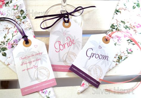 Oh so cute,Luggage Tag Place Name Cards, Travel themed. Tie around guest's glasses or napkins. #placecards #destinationwedding Cute Luggage Tags, Place Name Cards, Travel Themed Wedding, Cute Luggage, Travel Theme Wedding, Wedding Travel, Wedding Abroad, Wedding Place, Place Names