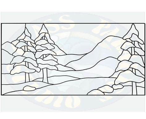 Stained Glass Patterns Landscape, Stained Glass Nature Scenes, Stained Glass Pine Trees, Stained Glass Winter Scenes, Stained Glass Coloring Pages, Diy Stained Glass Window, Forest Stream, Quilt Applique, Stained Glass Quilt