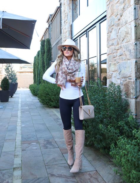 My Most Shopped Casual Napa Outfit - Pardon Muah – Pardon Muah Nappa Valley Outfits Winter, Napa Winter Outfit, Napa Outfit, Nappa Valley, Tan Knee High Boots, Wine Outfit, Napa Trip, Wineries Outfit, White Long Sleeve Tee