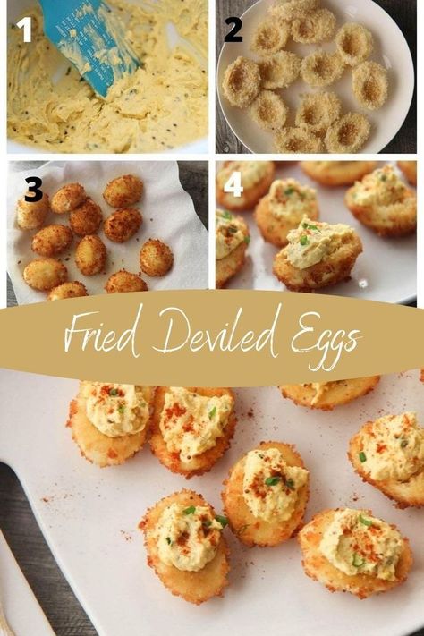 Fried Deviled Eggs Recipe, Deep Fried Deviled Eggs, Deep Fried Egg, Fried Deviled Eggs, Deep Fried Recipes, Restaurant Appetizers, Holiday Appetizers Recipes, Bbq Menu, Drink Inspiration