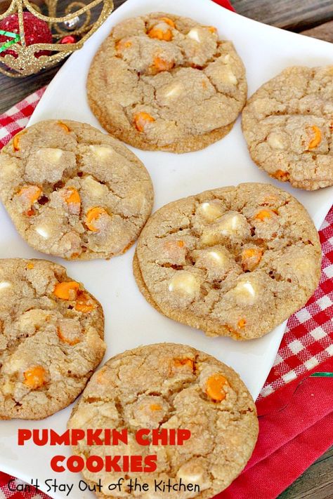 Pumpkin Chip Cookies | Can't Stay Out of the Kitchen | these heavenly #cookies use #pumpkin 'n spice chips & vanilla chips. They are absolutely divine! Perfect for #fall or #holiday baking. #dessert Pumpkin Chip Cookies, Heavenly Cookies, Pumpkin Chip, Dough Balls, Cookie Sheet, Holiday Baking, Chip Cookies, Pumpkin Spice, Baking Soda