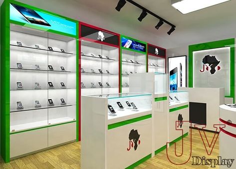 mobile phone counter display Electronics Store Design, Retail Store Layout, Classic House Interior Design, Bad Room Design, Mobile Shop Design, Shop Counter Design, Slat Wall Display, Pharmacy Decor, Store Shelves Design