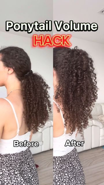 Hair Volume Tricks, Ponytail Trick, Curly Hair Up, Curled Ponytail, Curly Hair Ponytail, Pony Hairstyles, High Ponytail Hairstyles, Curly Hair Tutorial, Hairstyle Tutorials