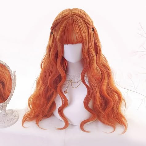 Orange Hair Hairstyles, Orange Hairstyle, Orange Hairstyles, Harajuku Wigs, Orange Wig, Hair Orange, Kawaii Wigs, Pelo Anime, Harajuku Street