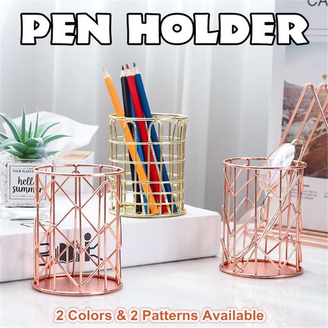 Pen Holder Wrought Iron Baskets Desktop Makeup Brush Pencil Storage Organizer Metal Mesh Office Desk Pencil Cup Holders | Walmart Canada Pencil Cup Holder, Desk Stationery, Pencil Storage, Simple Rose, Pencil Cup, Metal Pen, Stationery Organization, Diy Metal, Organization Solutions