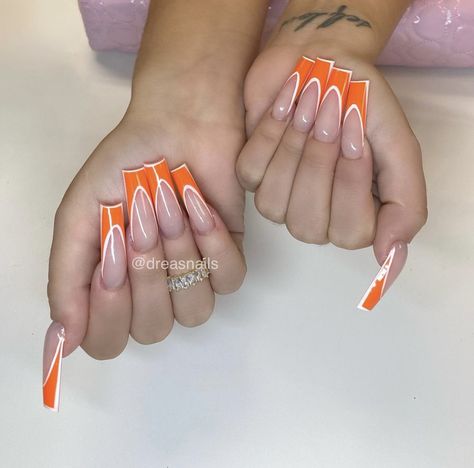 Orange Toe Nails, Gel Polish Nails, Xhosa Attire, Rainbow Nail, White Coffin Nails, Orange Nail Designs, Orange Nail, Polish Nails, Edgy Nails