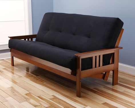 Toronto Futon Set Frame and Mattress Full Size Wood Finish w/ 8 Inch Innerspring Matt Includes Choice to add Drawers Sofa Bed Couch Sleeper (Frame and Matt Only, Twilight)