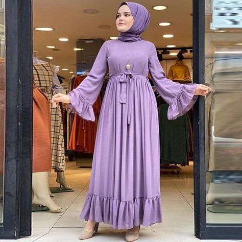 Bohemian Print Dress, Light Purple Dress, Chiffon Long Dress, Long Dresses Elegant, Chiffon Dress Long, Muslim Fashion Dress, Solid Color Dress, Mode Hijab, Abaya Fashion