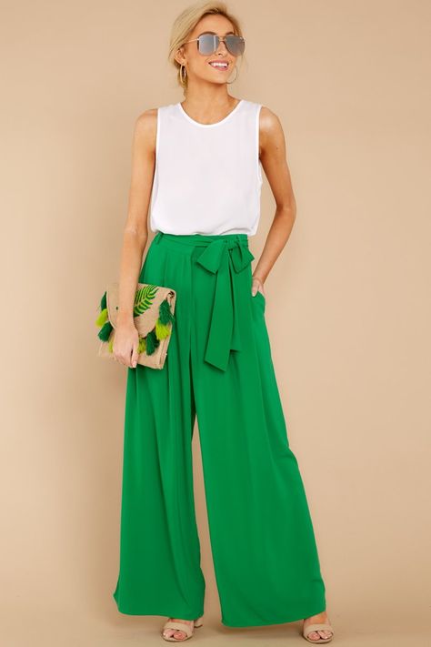 Trendy Green Wide Leg Pants - Flowy Palazzo Pants - Bottoms - $42.00 – Red Dress Kelly Green Pants, Palazzo Pants Outfit, Green Pants Outfit, High Waisted Palazzo Pants, Sorority Recruitment, Red Dress Boutique, Dress Boutique, Green Pants, Trendy Clothes For Women