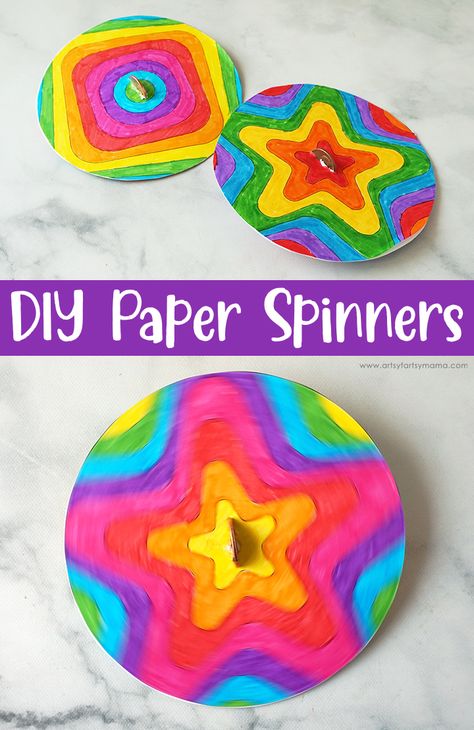 DIY Paper Spinners + 10 Free Kids Craft Printables | artsy-fartsy mama Steam Crafts Elementary, Printable Stem Activities, Steam Art Activities Elementary, Talent Show Arts And Crafts, Art Steam Activities, Steam Art Projects Elementary, Retro Crafts For Kids, Arts And Crafts For 3rd Grade, 90s Crafts For Kids