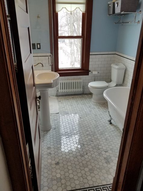 Historic House Remodel, Old House Room Ideas, Old House Master Bath, Small 1920s Bathroom, Restored Historic Homes, 1910 Bathroom Ideas, 1940’s Bathroom, 1940 House Renovation, 1900s Home Renovation