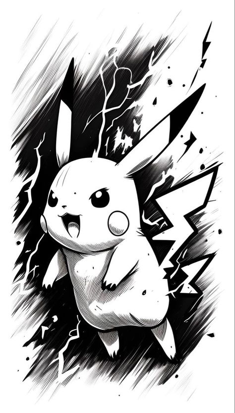 Pikachu Tshirt Design, Manga Art Black And White Illustrations, Pikachu Drawing Sketch, Pikachu Black And White, Pikachu Stencil, Sketch Pikachu, Pokemon Tattoo Design, Pikachu Sketch, Pikachu Tattoo Design