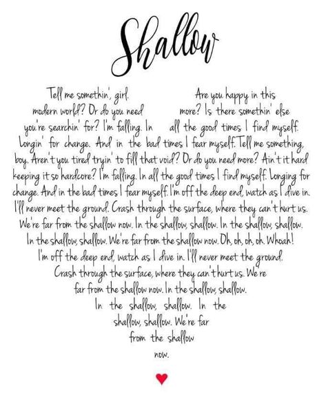 Shallow Lyrics, Lady Gaga Lyrics, Lady Gaga Bradley Cooper, Lyrics Wall Art, Great Song Lyrics, Song Lyric Print, Song Lyric Quotes, Music Lyrics Songs, Quotation Marks