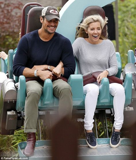 Thrill-seekers: Mollie King, 28, and David Gandy, 35, swapped style for screams as they enjoyed a fun-filled day out at Thorpe Park in Surrey this week Park Outfit, Thorpe Park, Mollie King, Black Dagger Brotherhood, David James Gandy, David J, David Gandy, Happily Married, Dream Guy