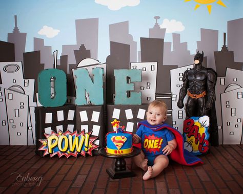 Superman Birthday Party, Superman Birthday, 1st Birthday Photos, Baby Boy 1st Birthday, Superhero Birthday Party, Birthday Photography, Cake Smash Photos, Birthday Cake Smash, First Birthday Photos