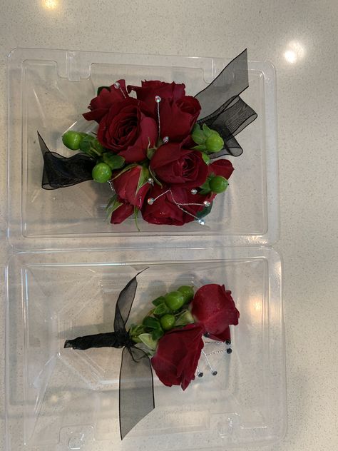 Red Prom Corsage, Burgundy Corsage, Corsage For Red Dress, Red Boutonniere And Corsage, Red Corsage And Boutonniere, Corsage Prom Red, Red Corsage Prom, Red Corsage, Red Rose Corsage