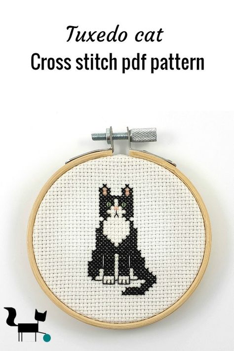 Tiny Cross Stitch Patterns Minis Animals, Tuxedo Cat Cross Stitch Pattern, Tuxedo Cat Cross Stitch, Small Counted Cross Stitch Patterns Free, Tiny Cat Cross Stitch, Tuxedo Cat Embroidery, Cat Stitch Pattern, Cute Cat Cross Stitch Pattern, Tuxedo Cat Crochet Pattern