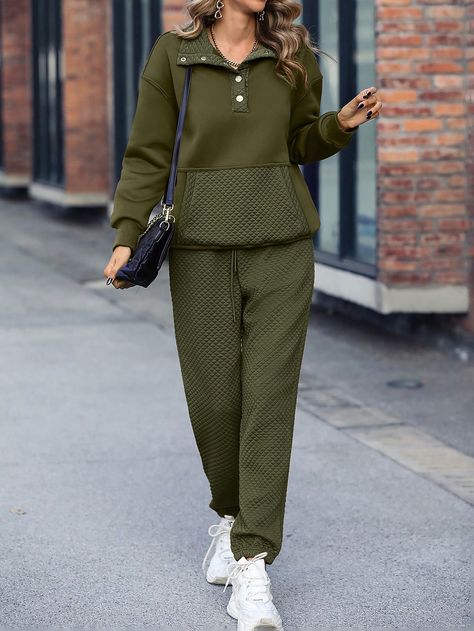 SHEIN LUNE Kangaroo Pocket Drop Shoulder Sweatshirt & SweatpantsI discovered amazing products on SHEIN.com, come check them out! Drop Shoulder Sweatshirt, Dropped Shoulder Sweatshirt, Two Piece Outfit, Comfy Outfits, Online Fashion, Drop Shoulder, Army Green, Kangaroo Pocket, Men's Clothing