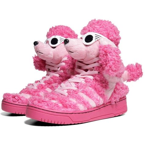 Adidas ObyO x Jeremy Scott Poodle Sneakers Jeremy Scott Adidas, Linda Farrow Sunglasses, Pink Poodle, Animal Magic, Dog Shoes, Pink Faux Fur, Jeremy Scott, Adidas X, Poodle Dog