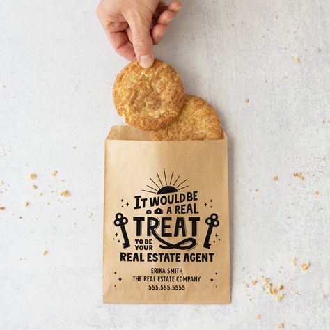 Customizable | Set of It Would Be A Real Treat To Be Your Real Estate Agent Bakery Bags | 21-BB Open House Treats Real Estate, Real Estate Pop By Ideas, Pop By Ideas Real Estate, Pop Bys Real Estate, Real Estate Marketing Gifts, Marketing Gifts, Glassine Paper, Bakery Bags, Something Creative